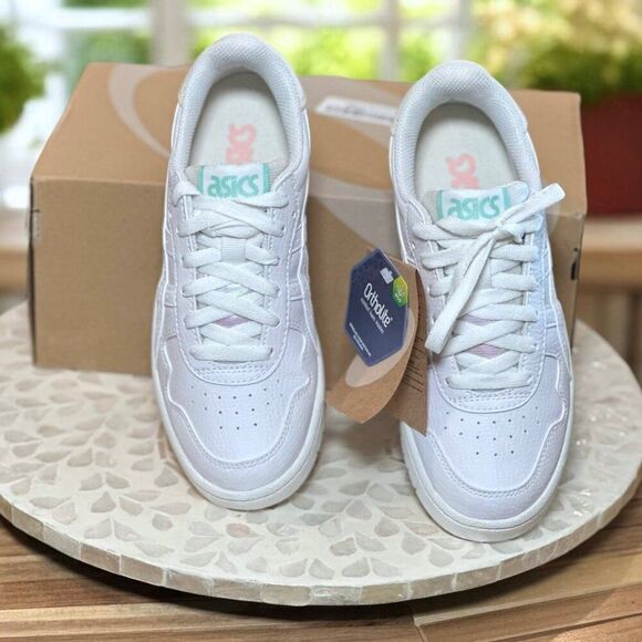 ASICS Japan S White Leather Iridescent heel Sneakers Ortholite 1202A292-100 NWT - Picture 4 of 9